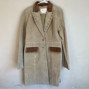 Margaret Godfrey Tan Beige Suede Leather Coat Sz 8 Western Boho
